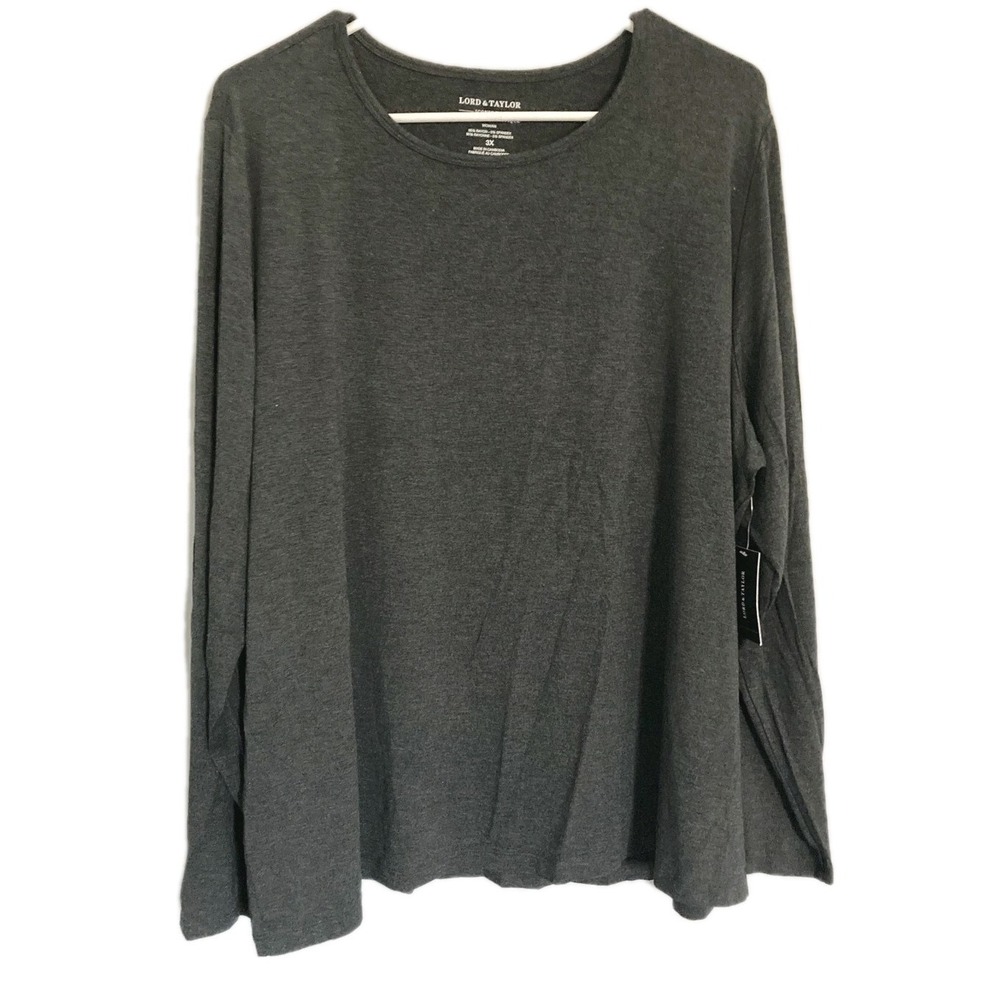 Lord & Taylor Shirt Women 3X Plus Gray Iconic Basic Long Sleeve Crew Neck NWT
